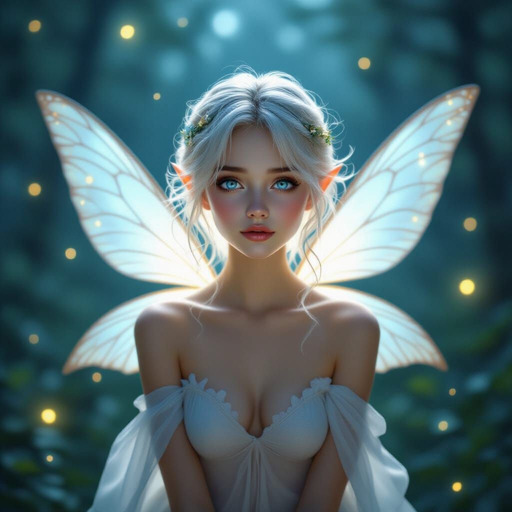 Ethereal Fairy in Moonlit Forest, Magical Realism Style