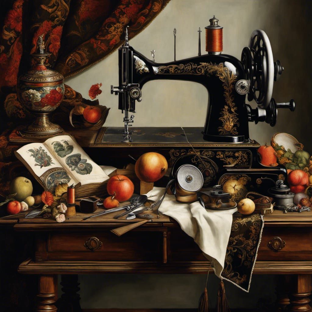 Vintage Sewing Machine Still Life, Vanitas Style