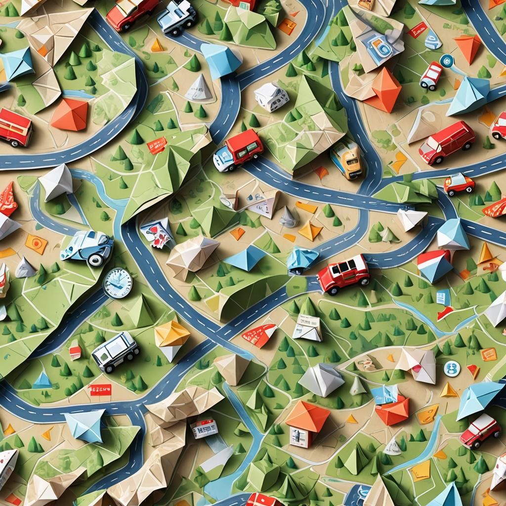 Road Trip Map in Origami Papercraft Style