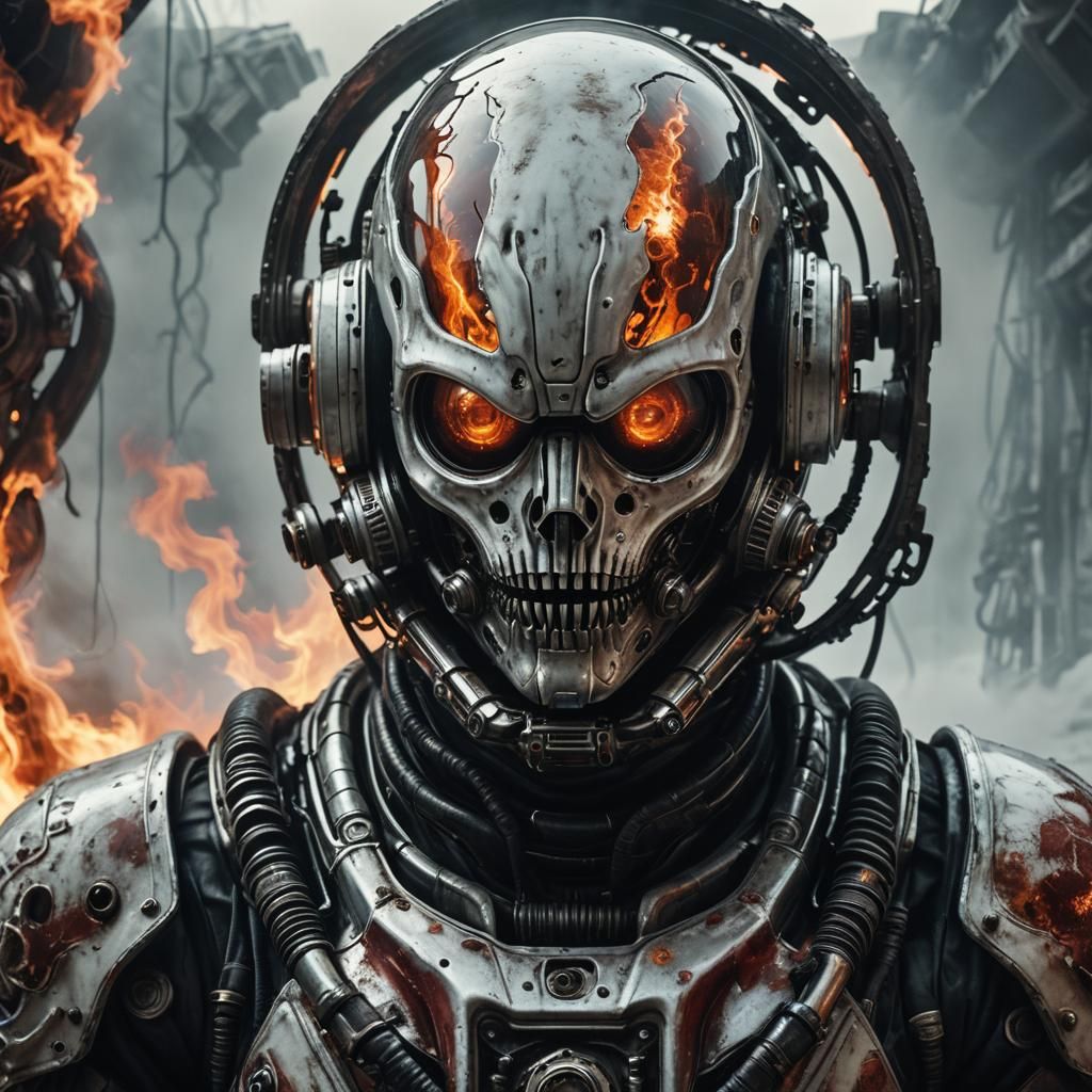 Biomechanical Astronaut in Burning Wasteland, Giger-Inspired
