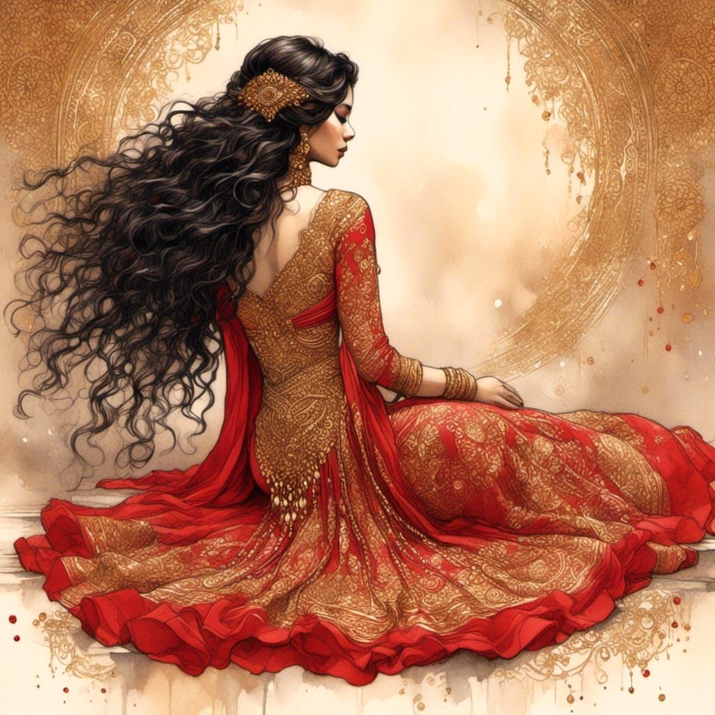 Indian Woman with Henna in Traditional Art Style