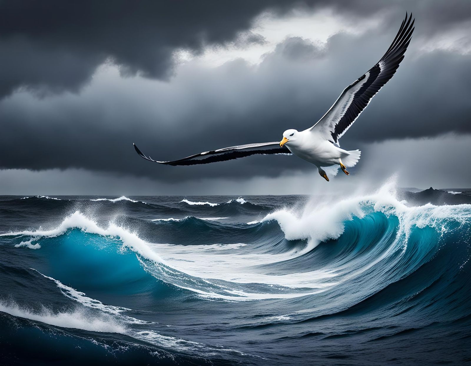 Albatross Over Stormy Seas: Expressionist Seascape