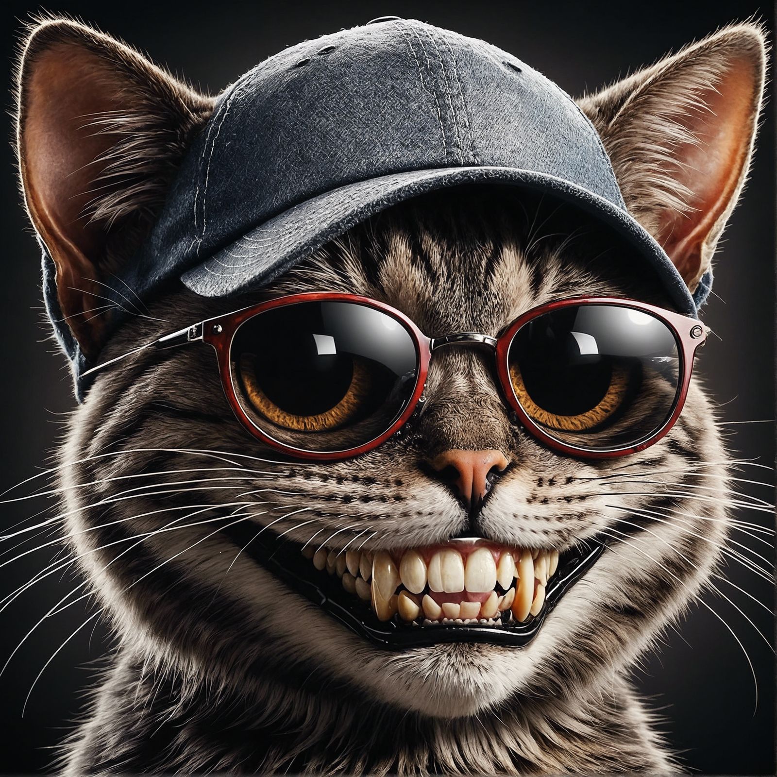 Domestic Cat with Baseball Cap and Sunglasses