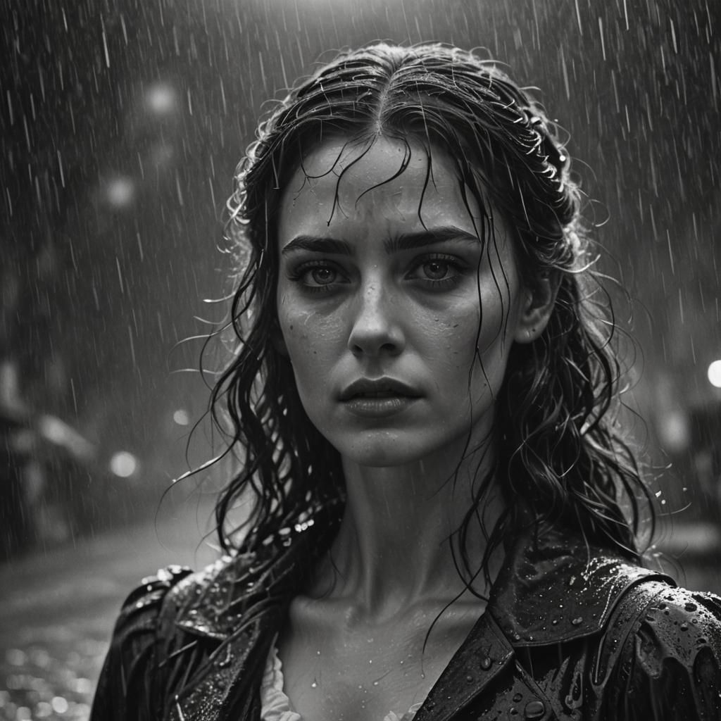 Sinister Portrait of a Girl in the Rain