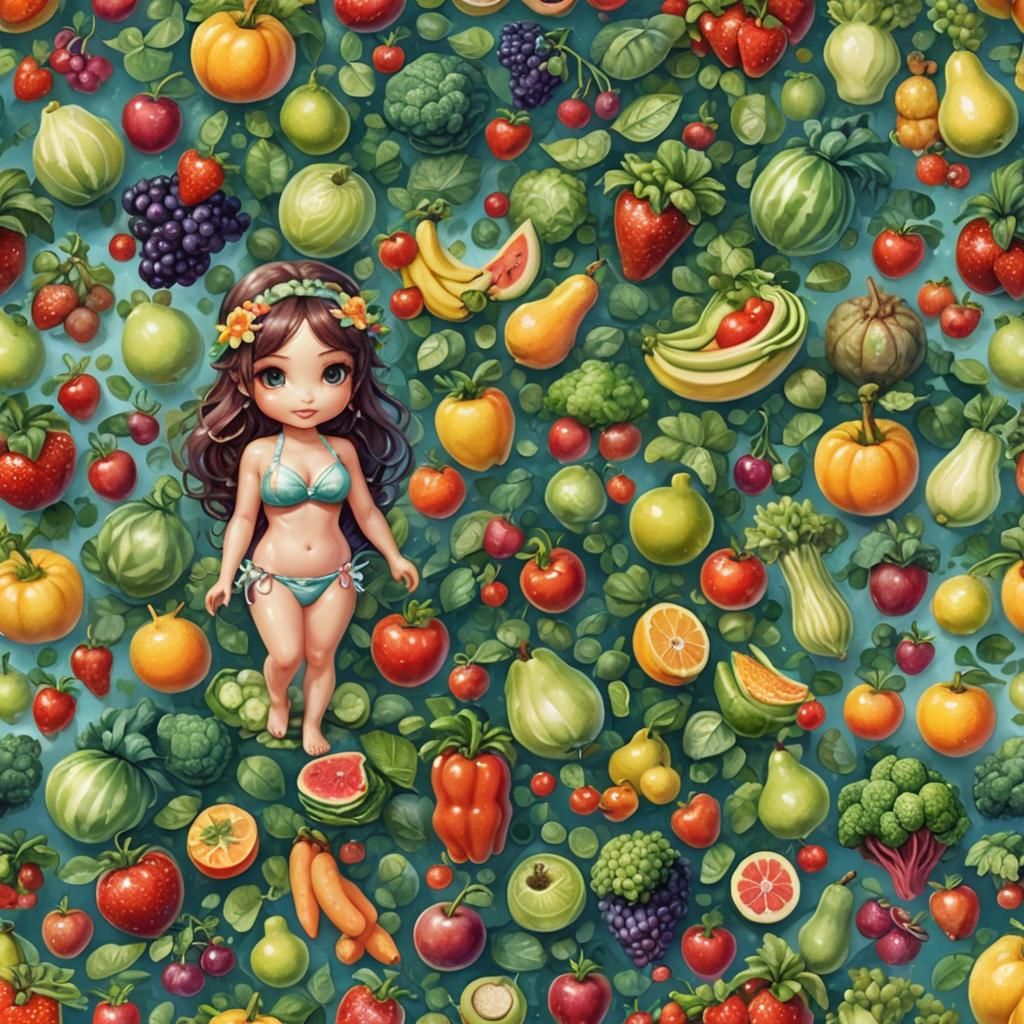 Chibi Fruits and Vegetables in Bikinis