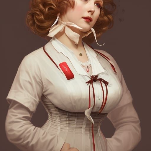 Historical Nurses Portrait in Art Nouveau Style