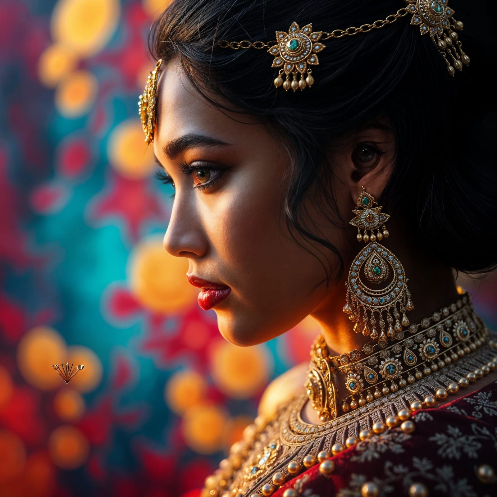Woman with Gold Jewelry: Hyperrealistic Splash Art