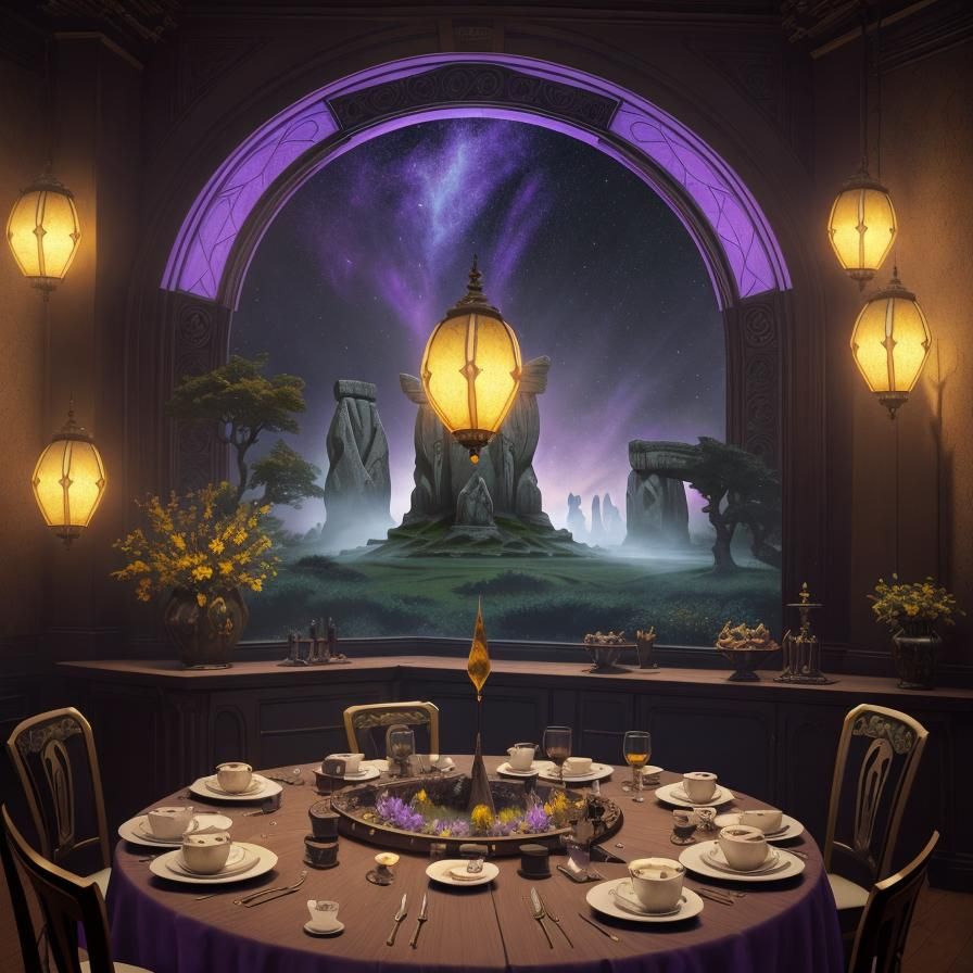 Dinosaurs Have Tea Party at Stonehenge: Fantasy Art