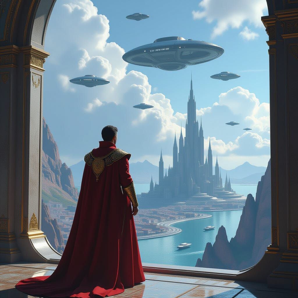 Ariponides Gazes Over Atlantis: 8k Matte Painting