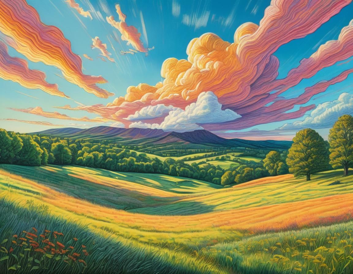 Golden Hour Meadow with Lenticular Clouds as Sketch