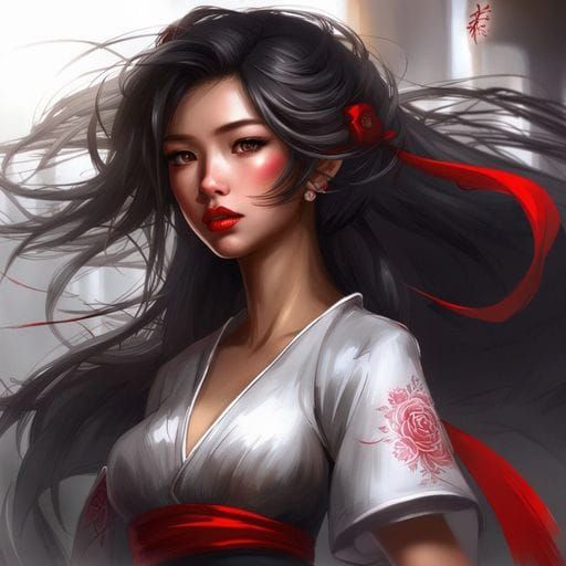 Beautiful Asian Maid in Volumetric Lighting