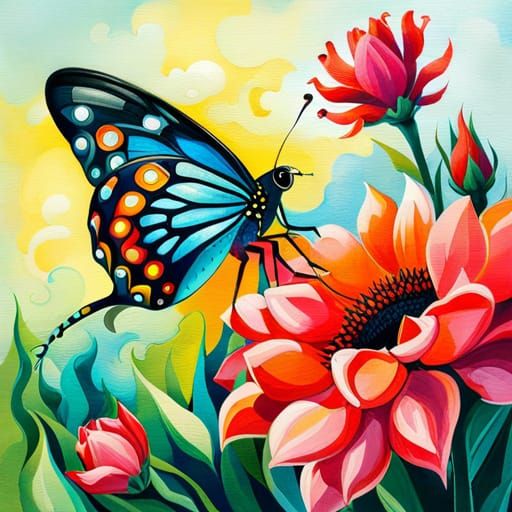 Elaborate Butterfly and Flora Collage Illustration