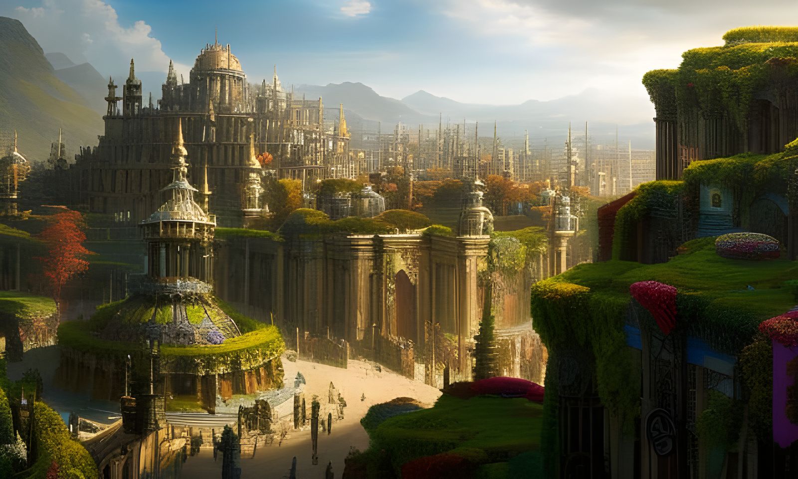 Terraced Flower Citadel in High Fantasy Style