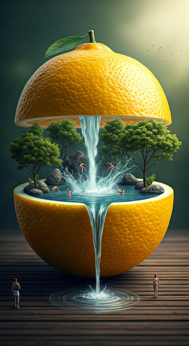 Whimsical Lemon Landscape in Surreal Digital Art