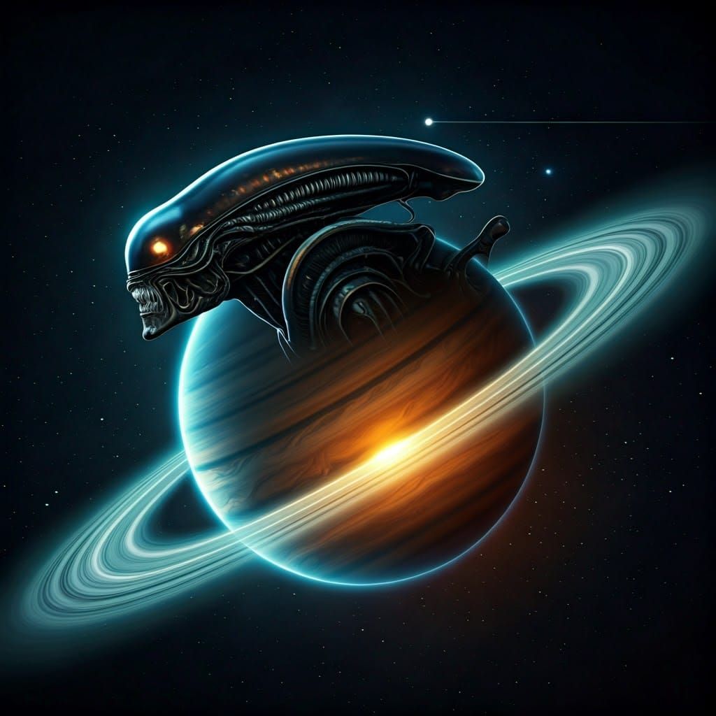 Xenomorph in Cosmic Gas Planet with Crystal Rings