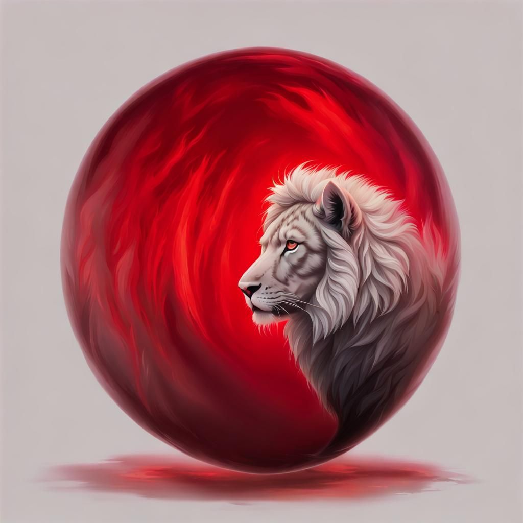 Lion in a Foggy Red Orb