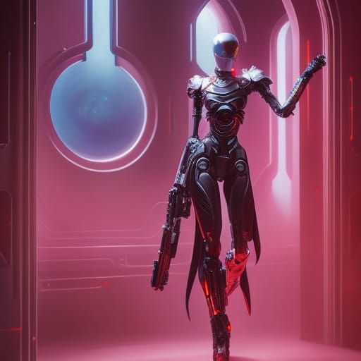 Biomechanical Android Portrait in a 1950s Style