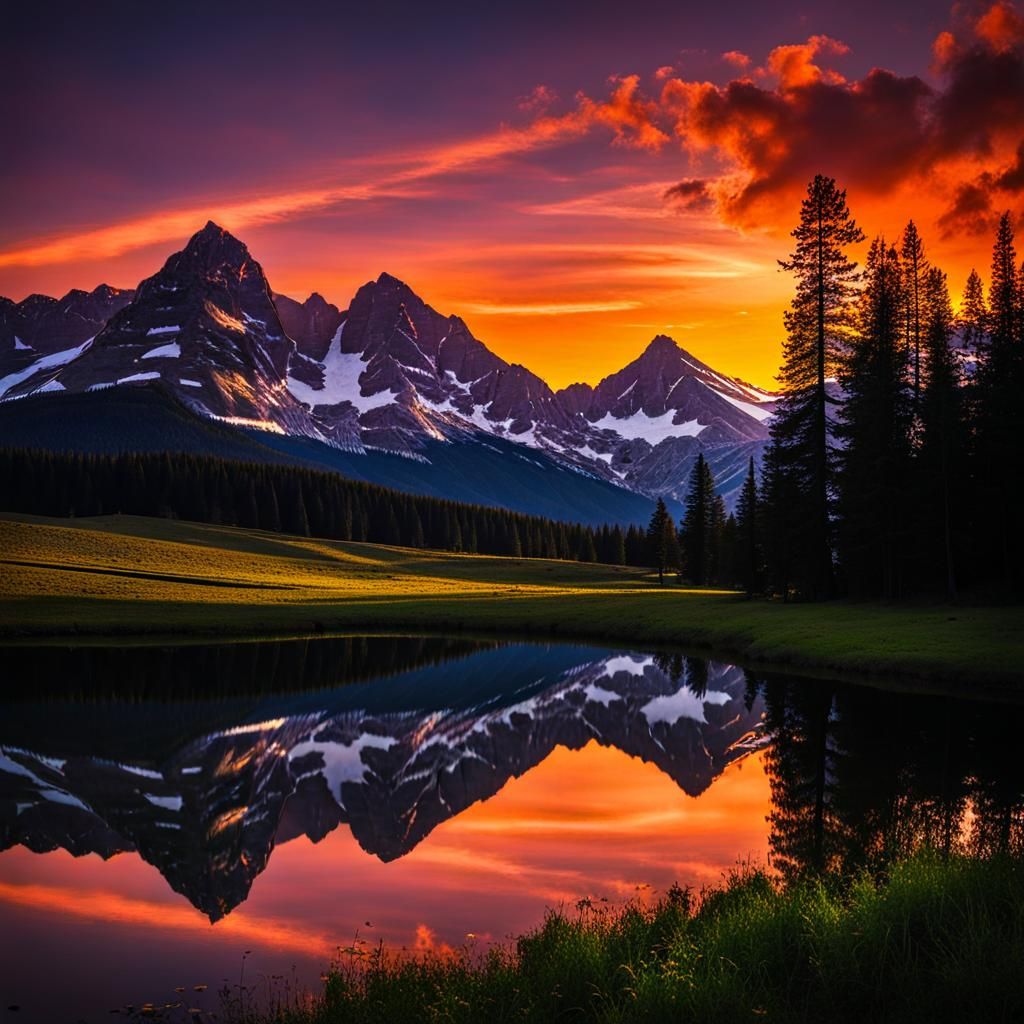 Majestic Mountain Sunset: A Tranquil Landscape