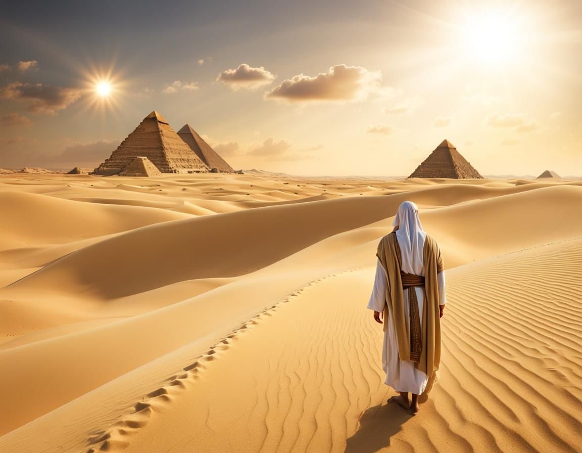 Jesus Christ in Egypt with Pyramids