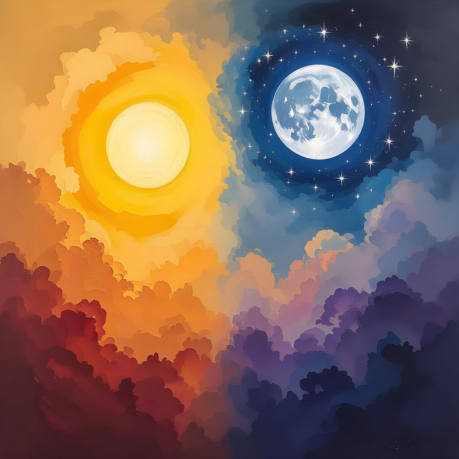 Dreamy Sky with Sun and Moon in Rothko Style