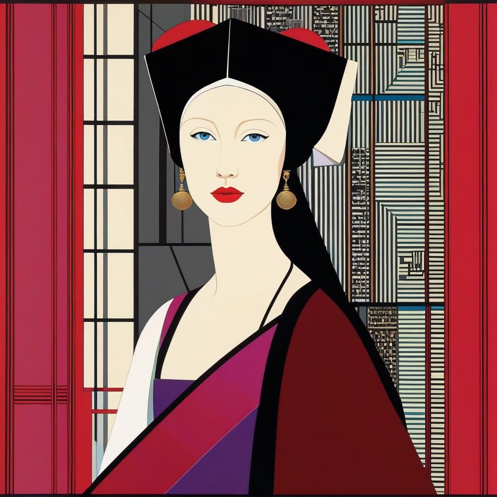 Arnolfini Portrait in Patrick Nagel Style
