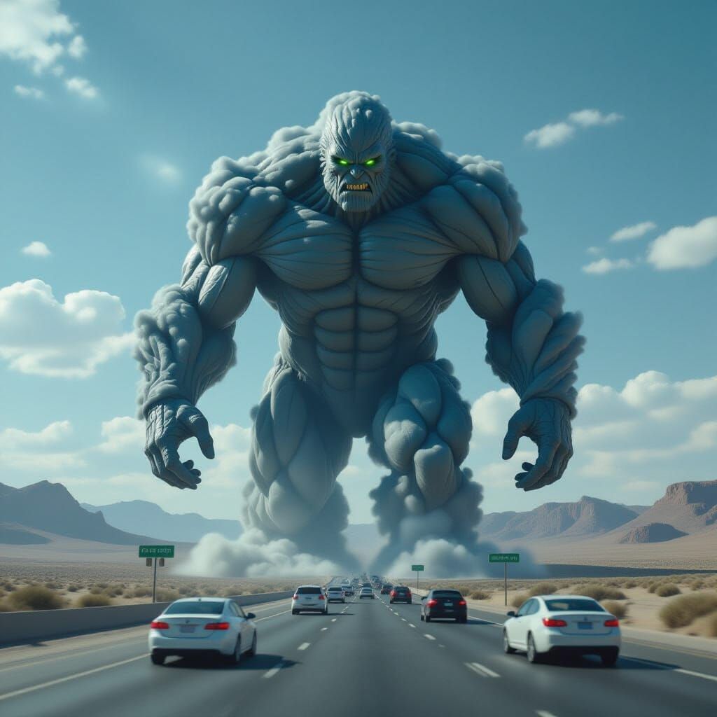 Colossal Storm Cloud Giant on Desert Highway