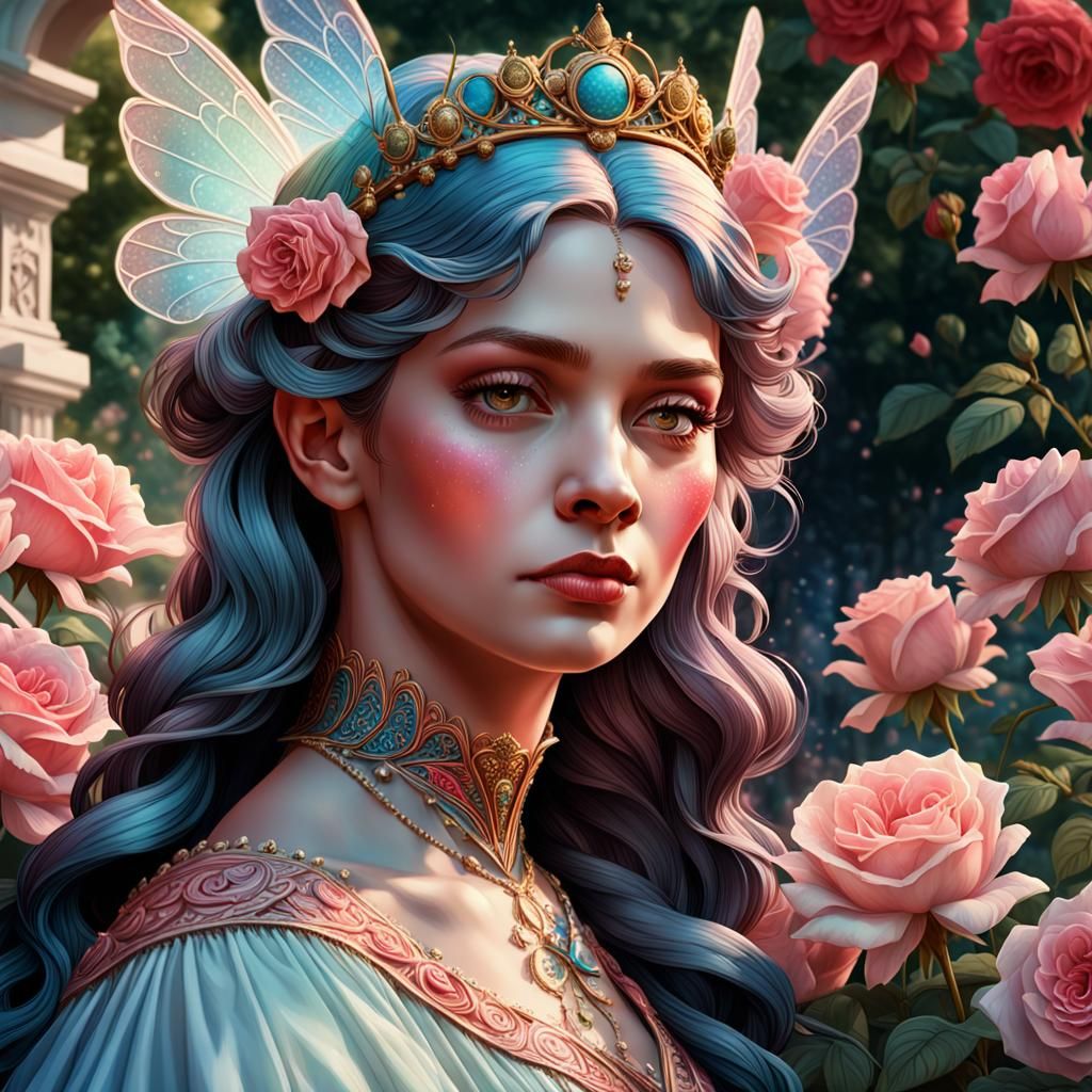 Victorian Fairy Queen in Rose Garden