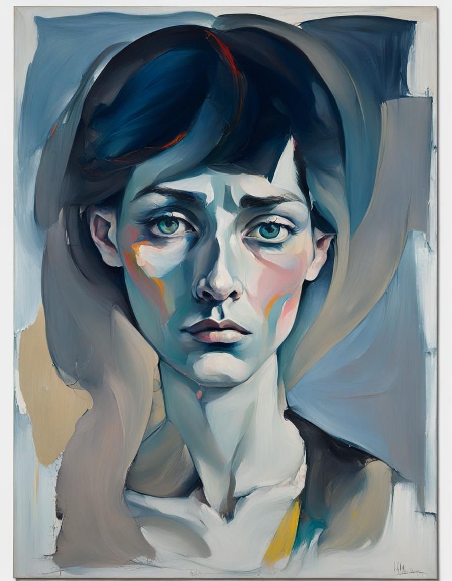 Abstract Expressionist Portrait of Emotional Woman