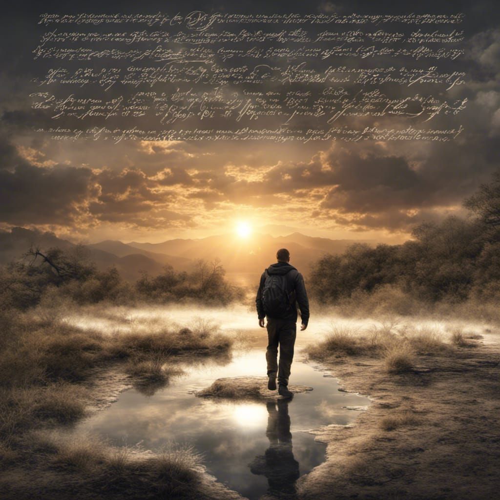 Man Walks at Sunrise with 'World of Peace' Inscription