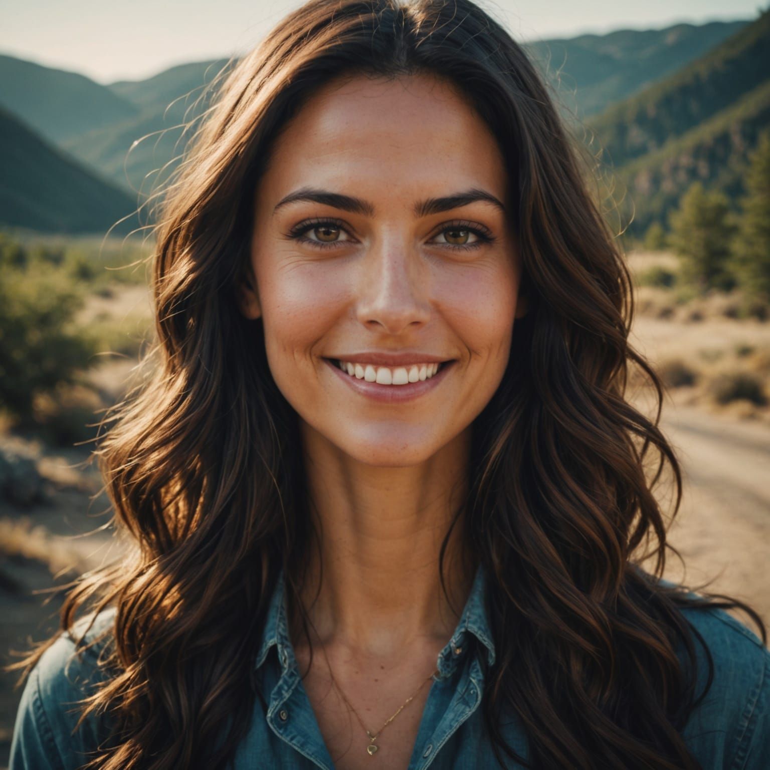 Gorgeous Brunette Woman in Cinematic Film Still