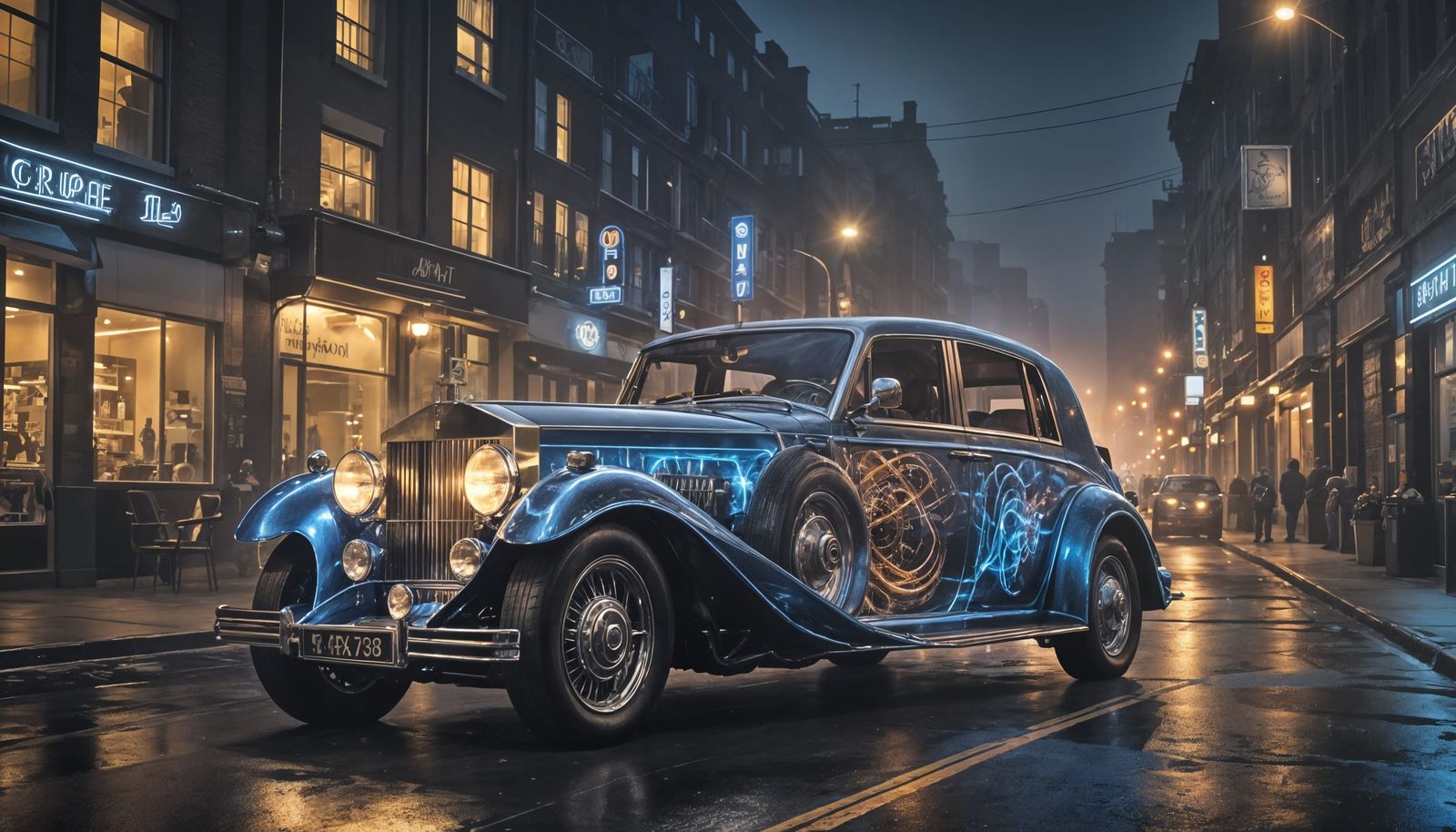 Futuristic Neon Rolls Royce Ghost in Hyperrealistic Style