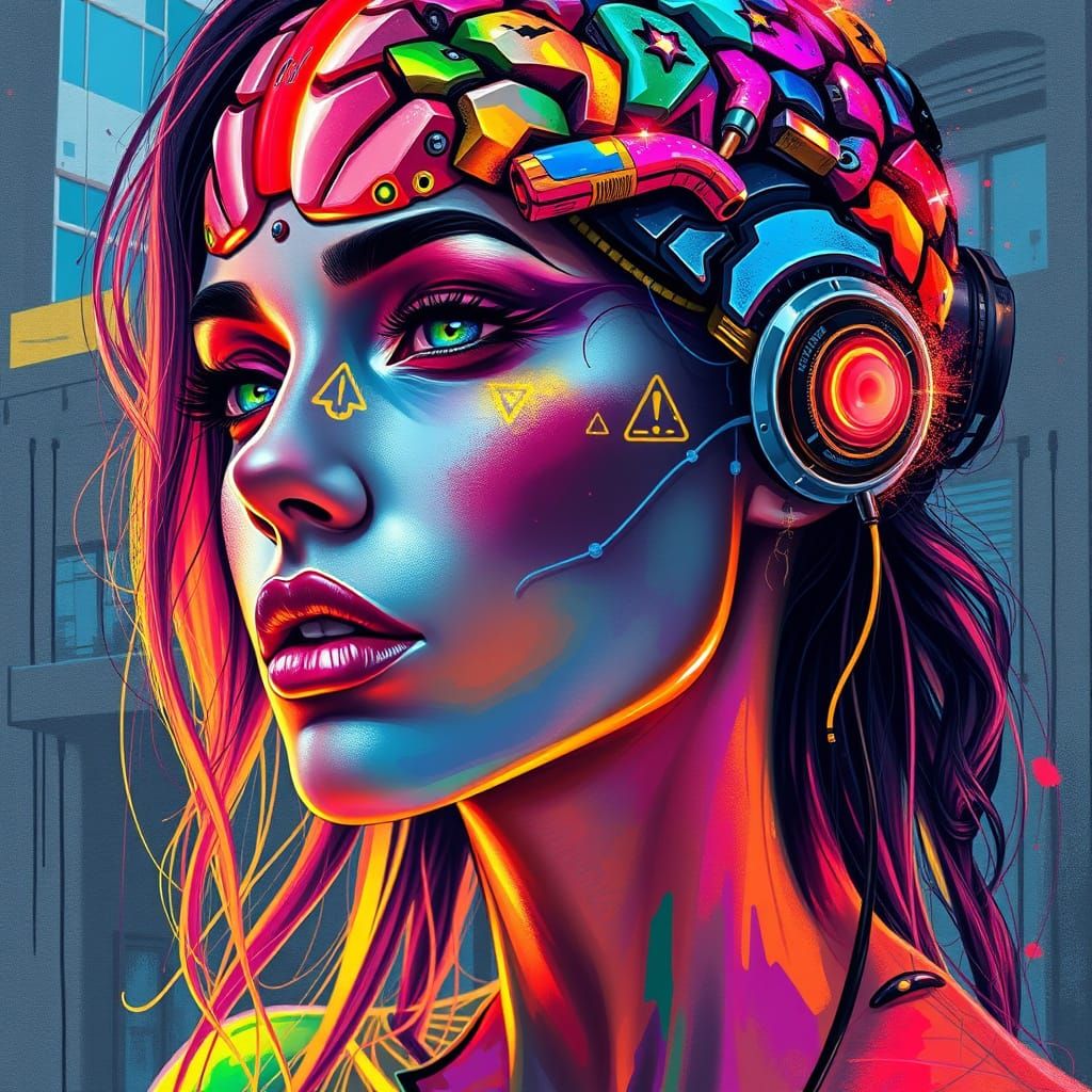 Electric Goddess in Cyberpunk Splendor