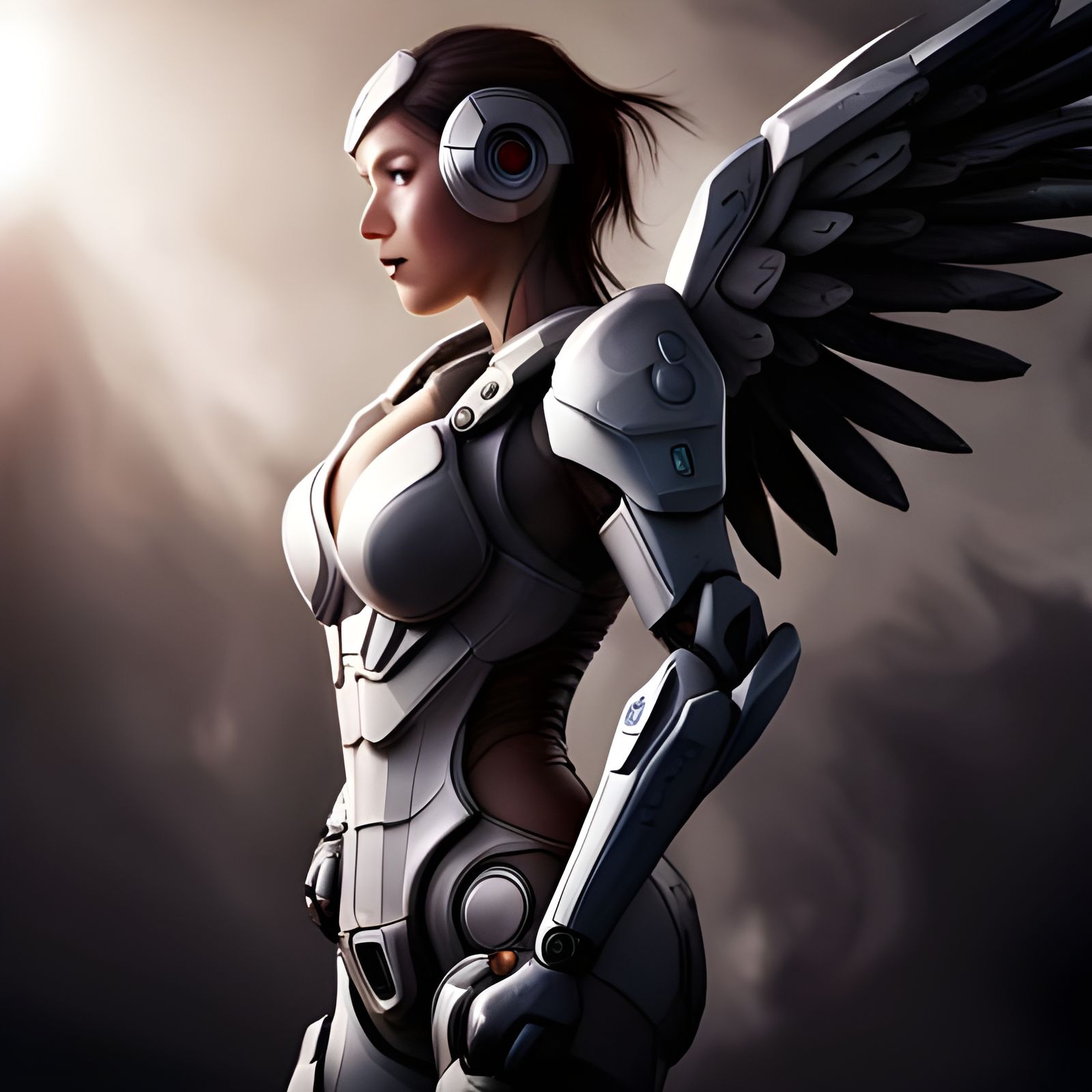 Hyperrealistic Mech Suit with Angel Wings