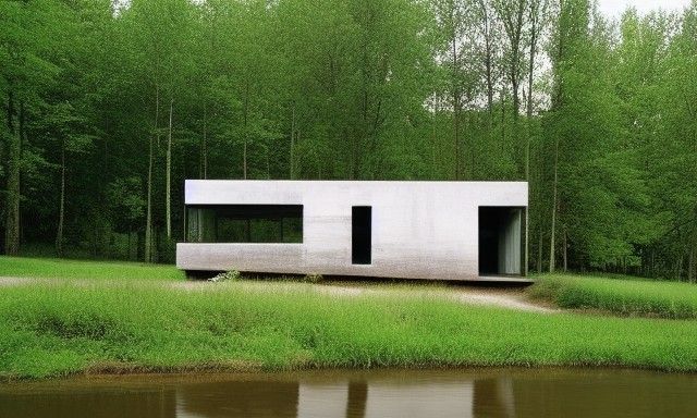 Countryside House Near River, Conceptual Art Style