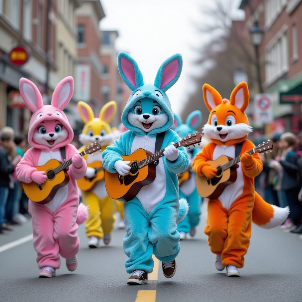 Vibrant Cartoon Animal Festival in City Street