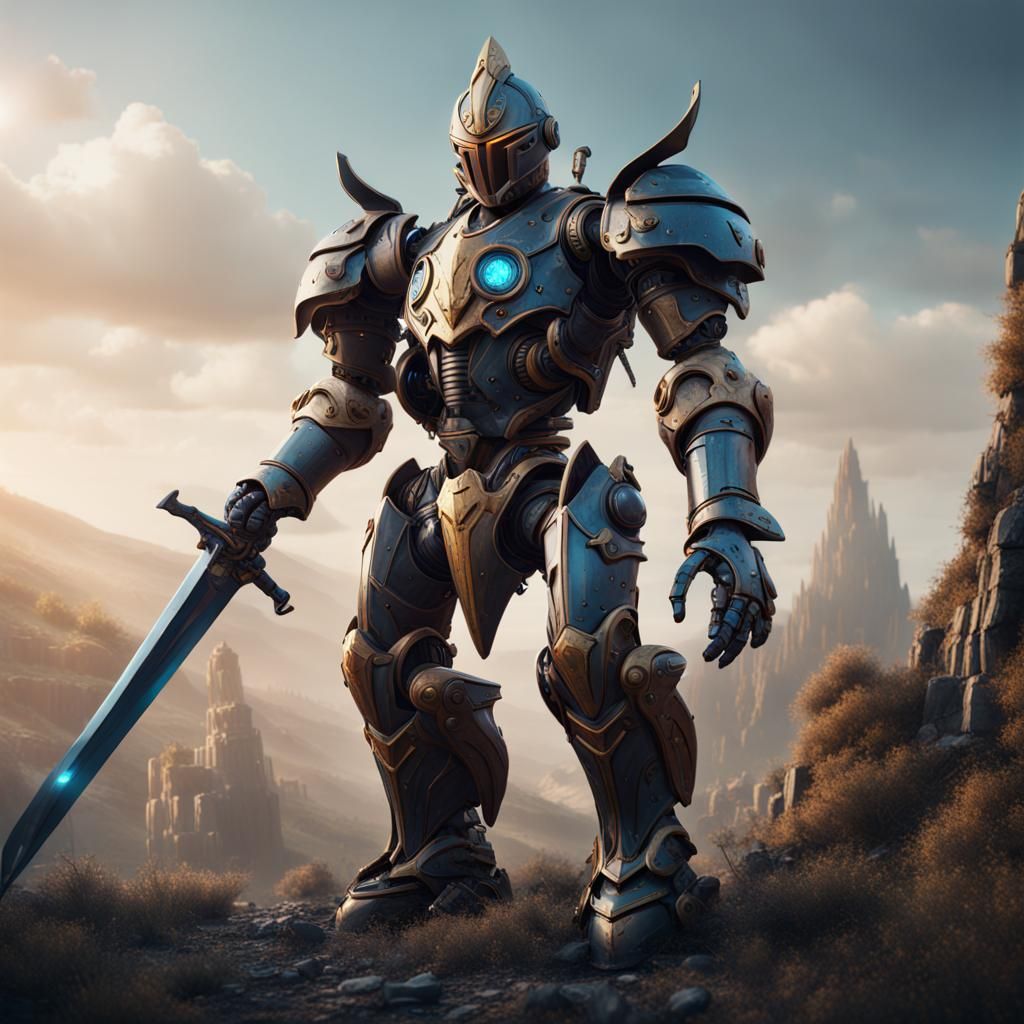 Robot Knight in Detailed Matte Painting Style