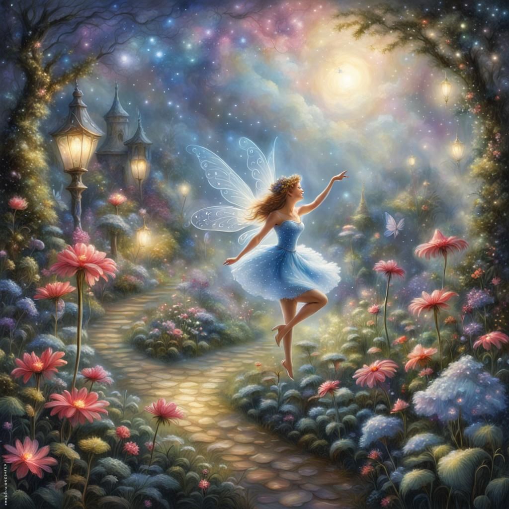 Dancing Fairy in Magical Starry Garden