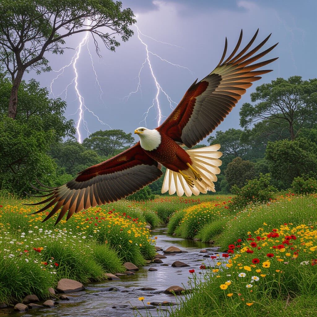Raven in Flight over Lush Landscape