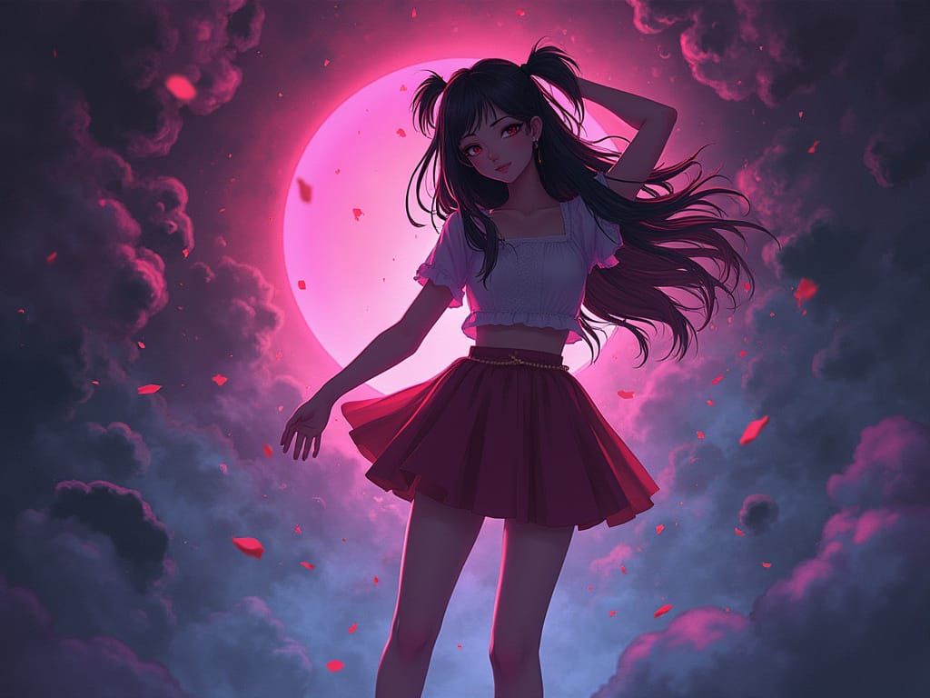 Anime Girl Teleporting Through Warped Space in 2D Style