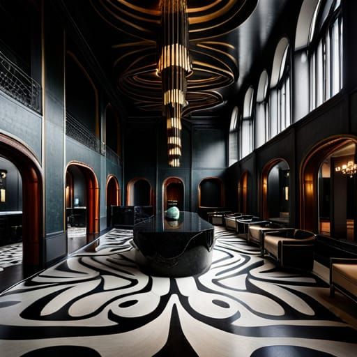 Surreal Lobby with Organic Patterns in Rococo Style