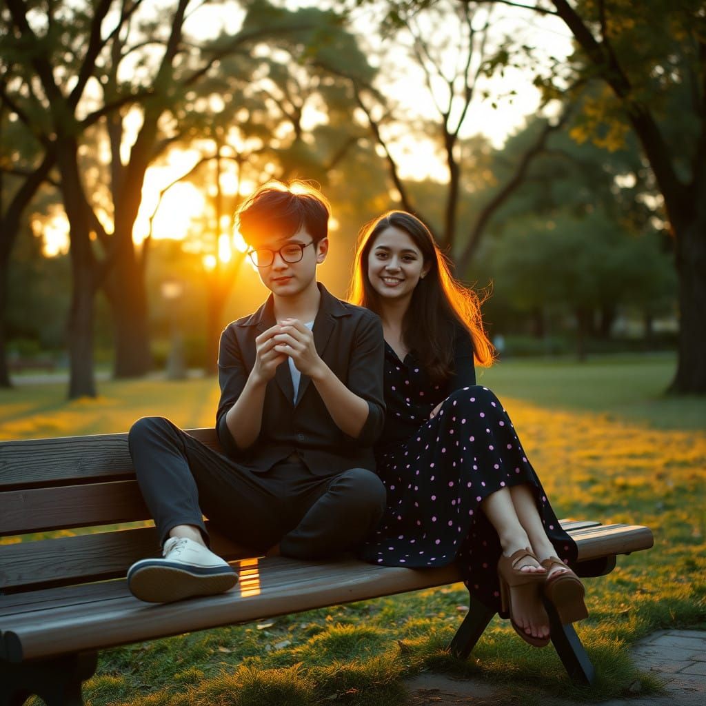 Cinematic Moment of Intimacy in a Serene Park