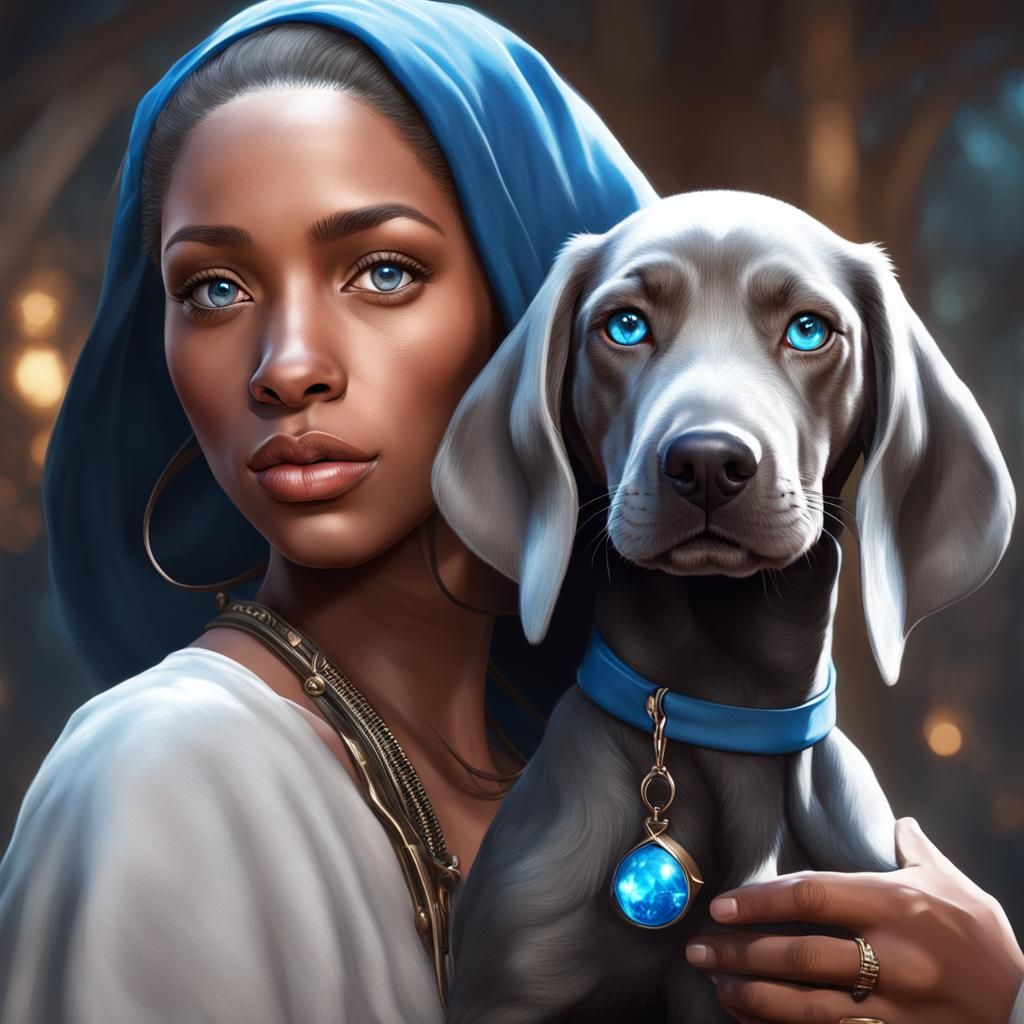 Woman with Weimaraner Puppy: Hyperdetailed Portrait