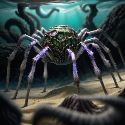 Giant Spider Watches Beachgoers in Horror Film Noir