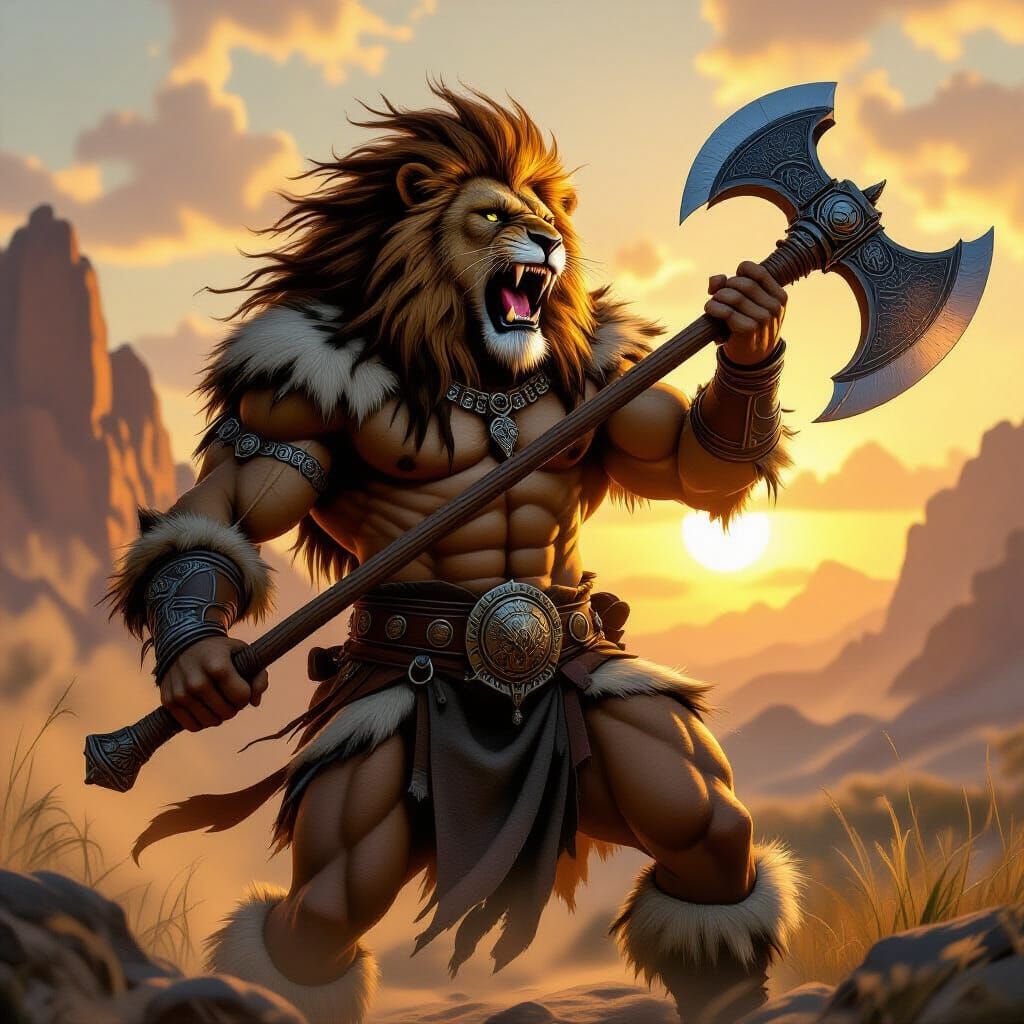 Lion Barbarian Warrior in Golden Hour Sunlight