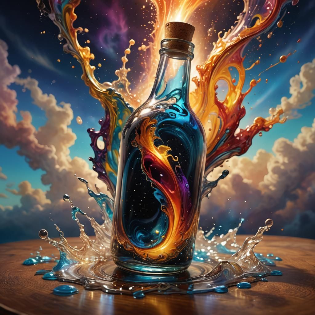 Black Hole in Glass Bottle: Hyperrealistic Concept Art
