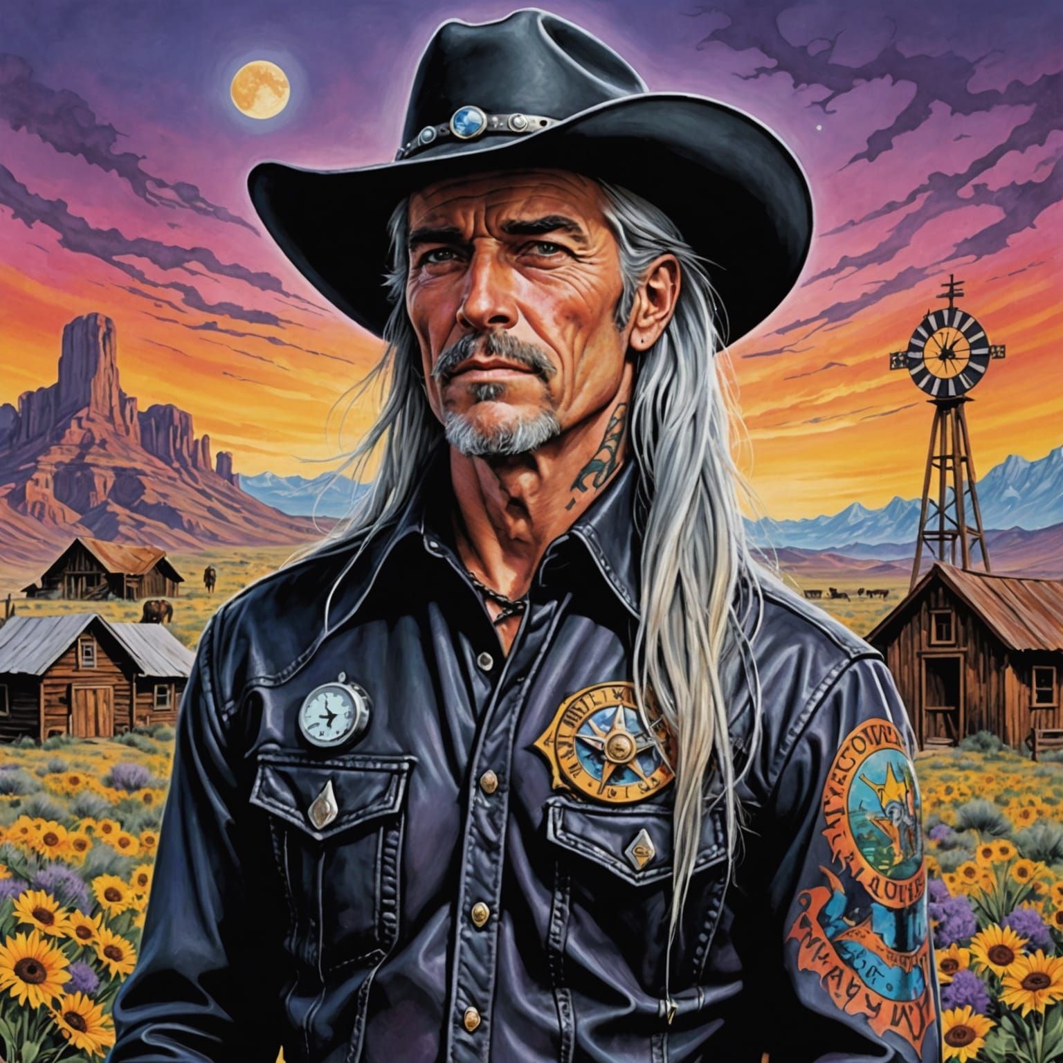 Cowboy and Goth Girlfriend in Surreal Pop Art