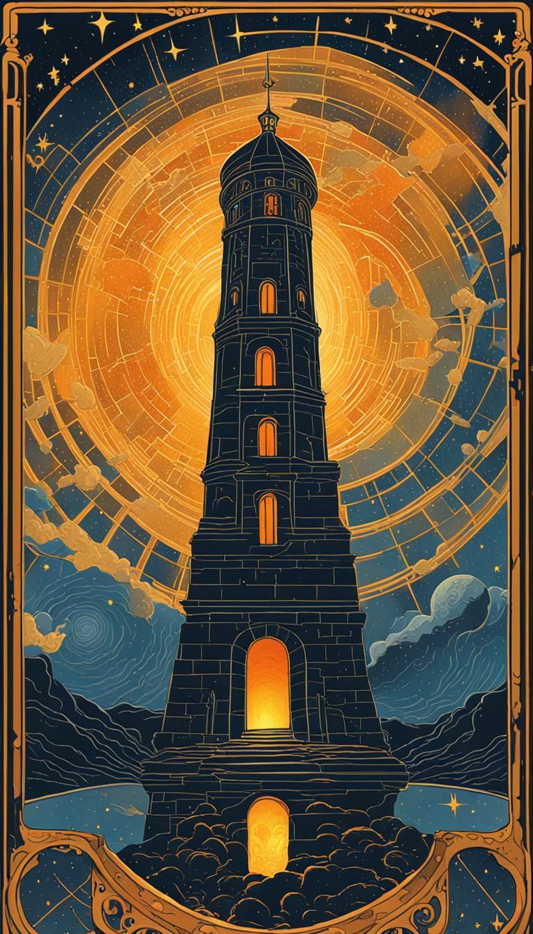 The Tower Tarot Card in Art Nouveau Style