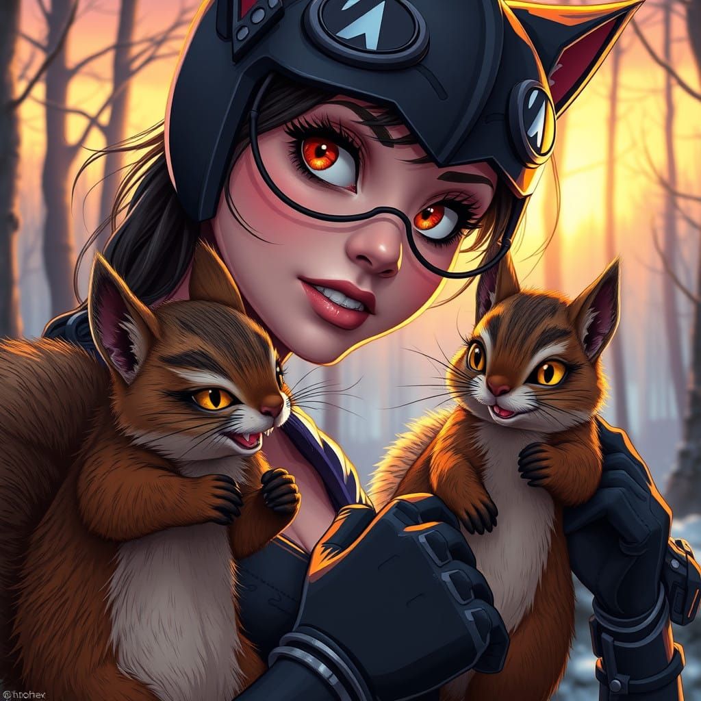 Whimsical Catwoman Squirrels Embark on Sunrise Mission in Sc...