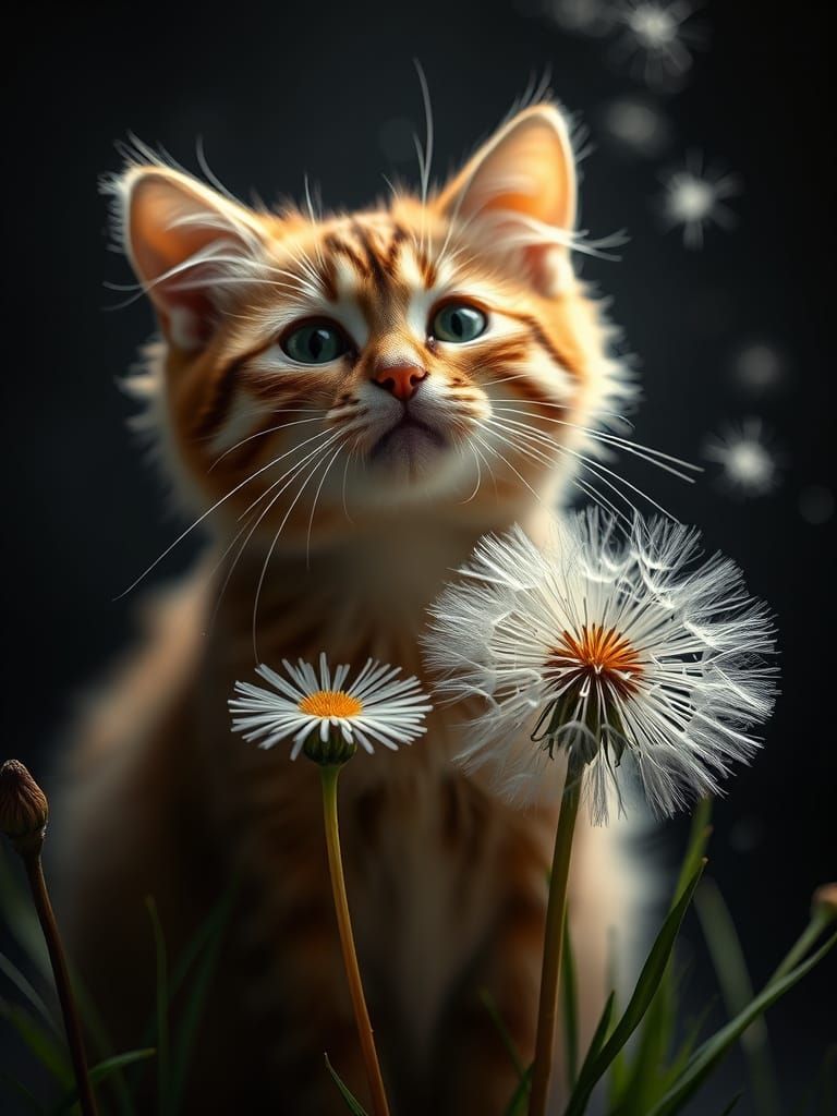 Cat and Dandelion Illustration