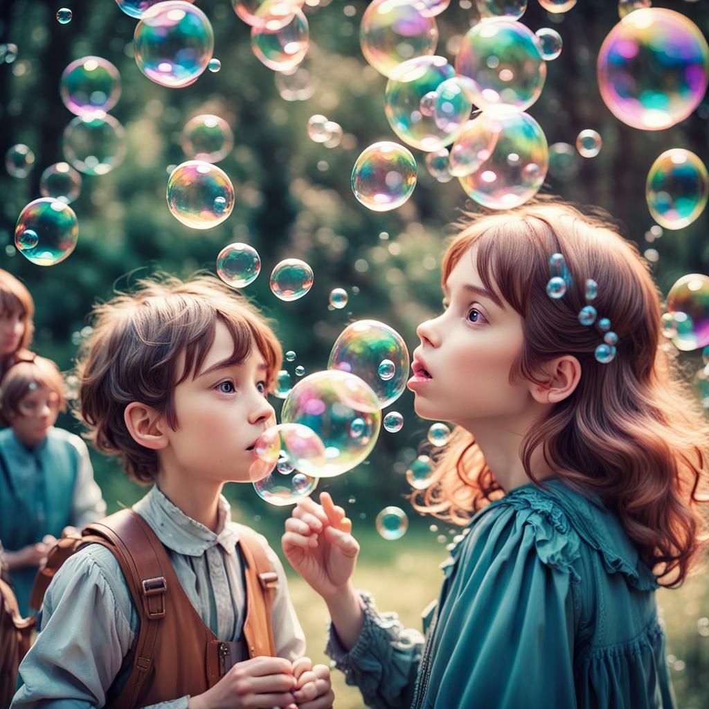 Whimsical Soap Bubbles Chat in Fantasy Setting
